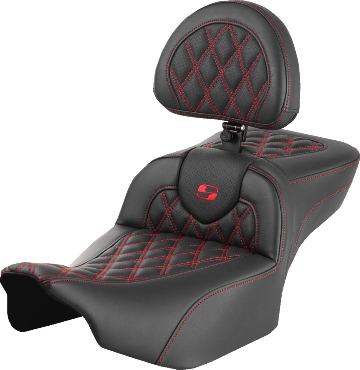 RoadSofa™ Seat - with Backrest - Lattice Stitch - Red Stitch - Extended