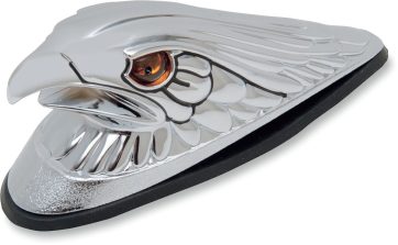 CHROME EAGLE HEAD W/ AMBER EYES LARGE FRONT FENDER ORNAMENT
