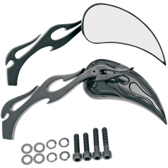 MIRROR KIT FLAME TEARDROP W/ FLAME STEMS BLACK
