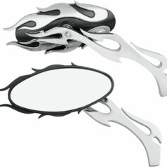 MIRROR KIT FLAME OVAL W/ FLAME STEMS CHROME/BLACK