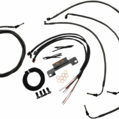 COMPLETE MIDNIGHT BRAIDED HANDLEBAR CABLE/WIRE HARNESS/BRAKE LINE KIT FOR 12" - 14" APES / BLACK-BRA