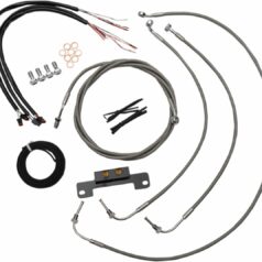 COMPLETE BRAIDED STAINLESS HANDLEBAR CABLE/WIRE HARNESS/BRAKE LINE KIT FOR 15" - 17" APES / NATURAL-