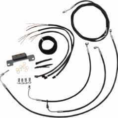 COMPLETE BLACK VINYL/STAINLESS HANDLEBAR CABLE/WIRE HARNESS/BRAKE LINE KIT FOR 15" - 17" APES / BLAC