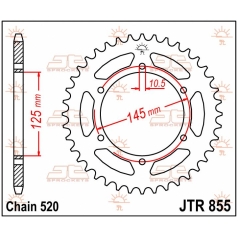 JTR855.45 REAR REPLACEMENT SPROCKET 45 TEETH 520 PITCH NATURAL STEEL