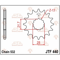 JTF440.16 FRONT REPLACEMENT SPROCKET 16 TEETH 532 PITCH NATURAL CHROMOLY STEEL ALLOY