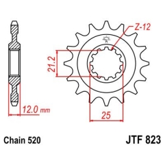 JTF823.16 FRONT REPLACEMENT SPROCKET 16 TEETH 520 PITCH BLACK C49 HIGH CARBON STEEL