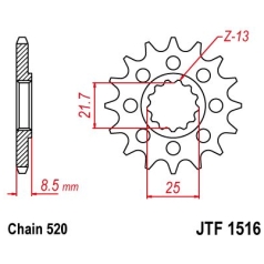 JTF1516.16 FRONT REPLACEMENT SPROCKET 16 TEETH 520 PITCH NATURAL SCM420 CHROMOLY STEEL ALLOY
