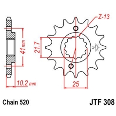 JTF308.15RB FRONT RUBBER CUSHIONED SPROCKET 15 TEETH 520 PITCH NATURAL SCM420 CHROMOLY STEEL ALLOY