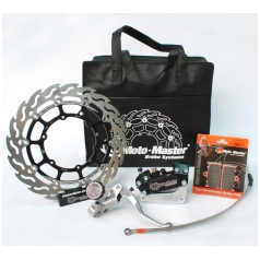 SM RACE KIT: 320mm FLOATING FLAME, BRAKE PADS/LINE,4 PISTON CALIPER/BRACKET, RADIAL MASTER CYLINDER