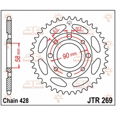 JTR269.43 REAR REPLACEMENT SPROCKET 43 TEETH 428 PITCH NATURAL STEEL