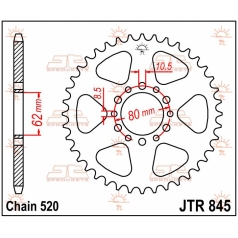 JTR845.45 REAR REPLACEMENT SPROCKET 45 TEETH 520 PITCH NATURAL C49 HIGH CARBON STEEL