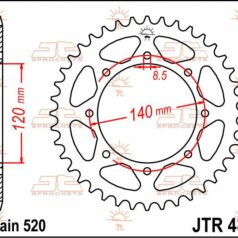 JTR487.38 REAR REPLACEMENT SPROCKET 38 TEETH 520 PITCH NATURAL C49 HIGH CARBON STEEL