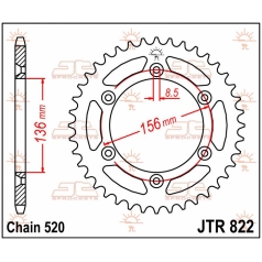 JTR822.53 REAR REPLACEMENT SPROCKET 53 TEETH 520 PITCH NATURAL C49 HIGH CARBON STEEL