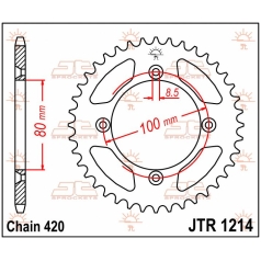 JTR1214.38 REAR REPLACEMENT SPROCKET 38 TEETH 420 PITCH NATURAL C49 HIGH CARBON STEEL