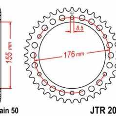 JTR2011.46 REAR REPLACEMENT SPROCKET 46 TEETH 50 PITCH NATURAL C49 HIGH CARBON STEEL