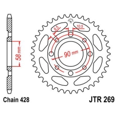 JTR269.52 REAR REPLACEMENT SPROCKET 52 TEETH 428 PITCH BLACK C49 HIGH CARBON STEEL
