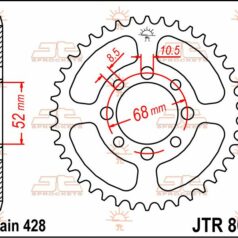 JTR802.44 REAR REPLACEMENT SPROCKET 44 TEETH 428 PITCH NATURAL C49 HIGH CARBON STEEL
