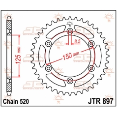 JTR897.53 REAR REPLACEMENT SPROCKET 53 TEETH 520 PITCH BLACK C49 HIGH CARBON STEEL