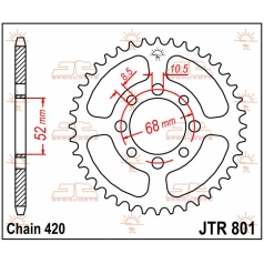 JTR801.51 REAR REPLACEMENT SPROCKET 51 TEETH 420 PITCH NATURAL C49 HIGH CARBON STEEL