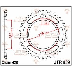 JTR839.52 REAR REPLACEMENT SPROCKET 52 TEETH 428 PITCH BLACK C49 HIGH CARBON STEEL