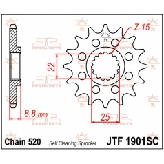 JTF1901.15SC FRONT SELF CLEANING SPROCKET 15 TEETH 520 PITCH NATURAL CHROMOLY STEEL ALLOY
