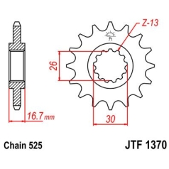 JTF1370.14 FRONT REPLACEMENT SPROCKET 14 TEETH 525 PITCH NATURAL SCM420 CHROMOLY STEEL ALLOY