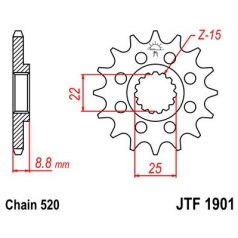 JTF1901.16SC FRONT SELF CLEANING SPROCKET 16 TEETH 520 PITCH NATURAL SCM420 CHROMOLY STEEL ALLOY