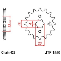 JTF1550.15 FRONT REPLACEMENT SPROCKET 15 TEETH 428 PITCH NATURAL CHROMOLY STEEL
