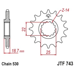 JTF743.15 FRONT REPLACEMENT SPROCKET 15 TEETH 530 PITCH NATURAL CHROMOLY STEEL