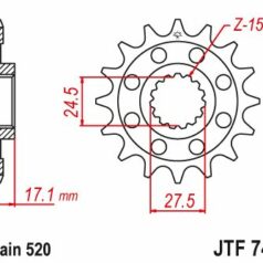 JTF748.14 FRONT REPLACEMENT SPROCKET 14 TEETH 520 PITCH NATURAL CHROMOLY STEEL