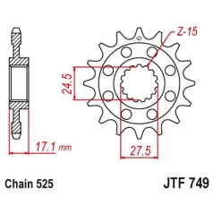 JTF749.15 FRONT REPLACEMENT SPROCKET 15 TEETH 525 PITCH NATURAL CHROMOLY STEEL