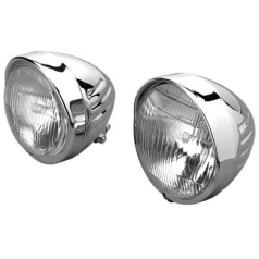 CHROME CUSTOM 5-3/4" GROOVED SPRINGER-STYLE HEADLIGHT WITH VISOR