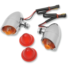 MINI-RETRO MARKER LIGHTS BOLT-MOUNT AMBER/RED LENS CHROME