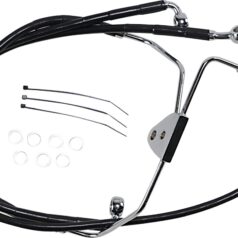 FRONT BRAKE LINE BLACK VINYL COATED STAINLESS STEEL EXTENDED 8"