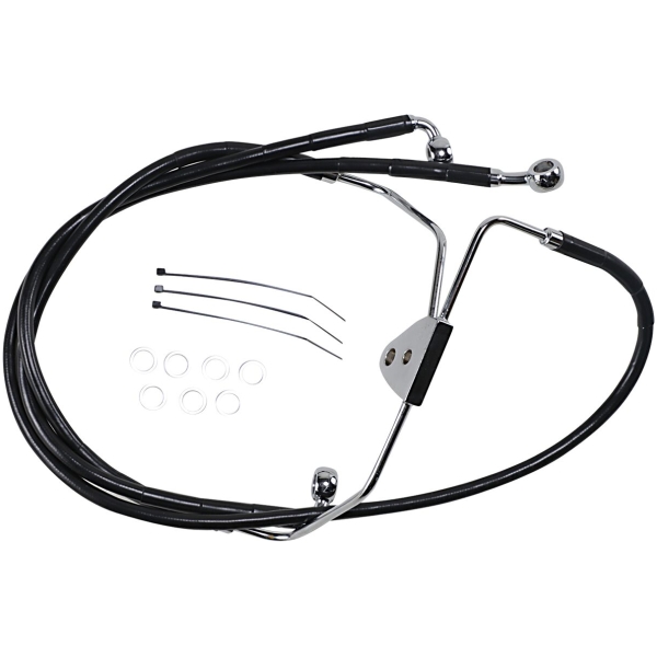FRONT BRAKE LINE BLACK VINYL COATED STAINLESS STEEL EXTENDED 8"