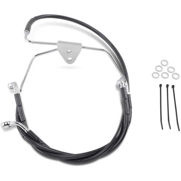 FRONT BRAKE LINE BLACK VINYL COATED STAINLESS STEEL EXTENDED 2"