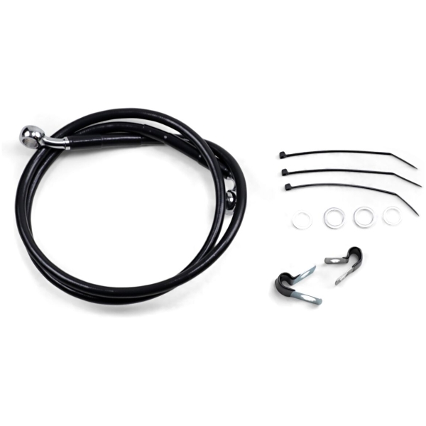 FRONT BRAKE LINE BLACK VINYL COATED STAINLESS STEEL EXTENDED 2"