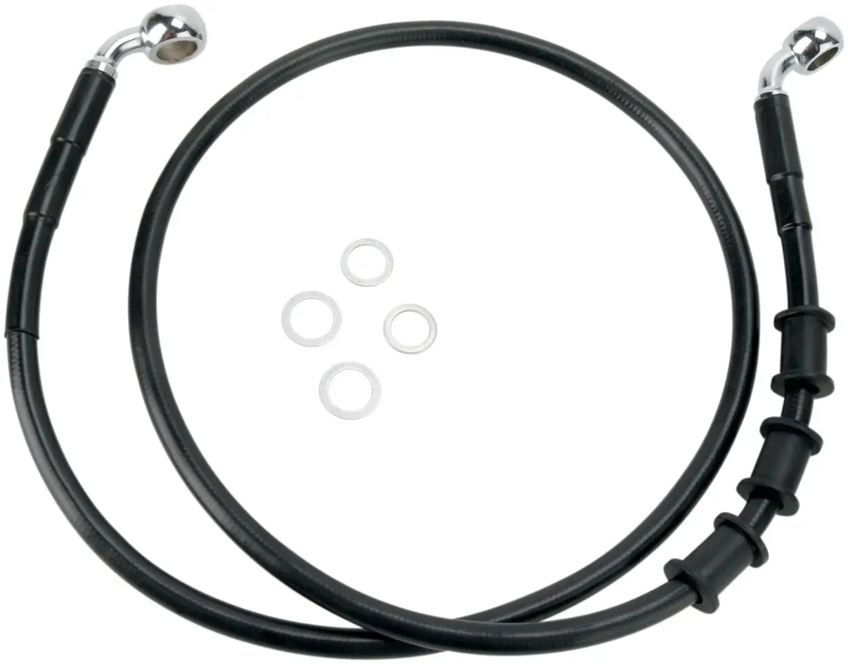 FRONT BRAKE LINE BLACK VINYL COATED STAINLESS STEEL EXTENDED 8"