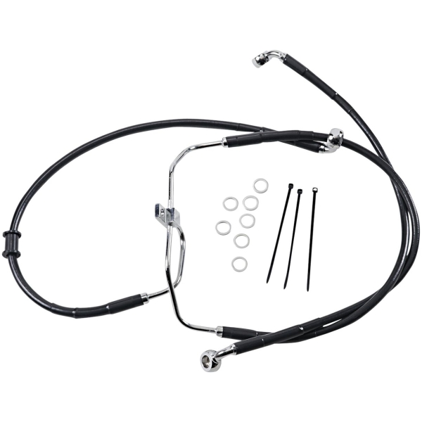 FRONT BRAKE LINE BLACK VINYL COATED STAINLESS STEEL EXTENDED 2"