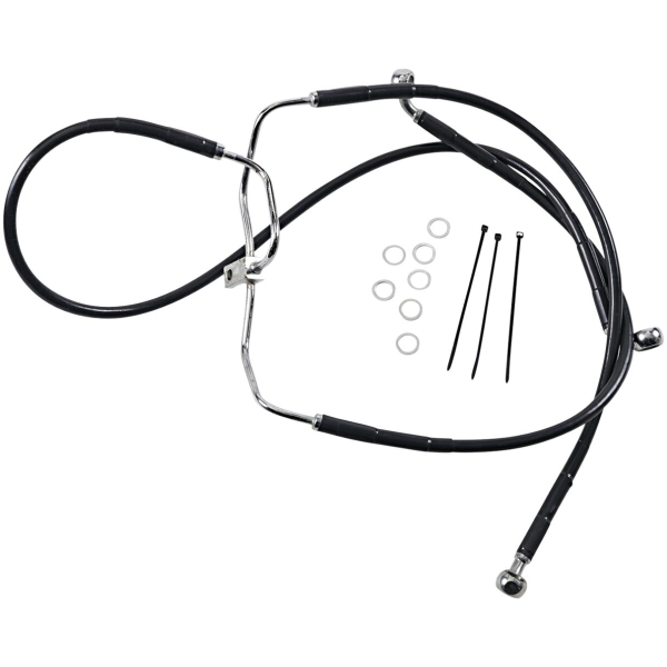 FRONT BRAKE LINE BLACK VINYL COATED STAINLESS STEEL EXTENDED 8"