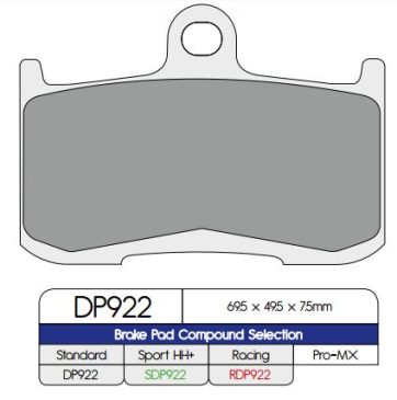 BRAKE PAD DP SINTERED REPLACEMENT STREET TOURING OFF-ROAD/ATV