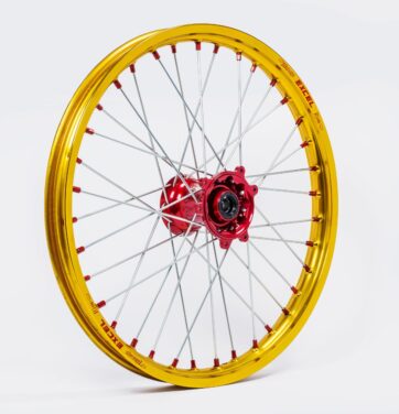 WHEEL ASSEMBLY ELITE MX-EN FRONT 1.60"x21" ALUMINIUM RED | GOLD