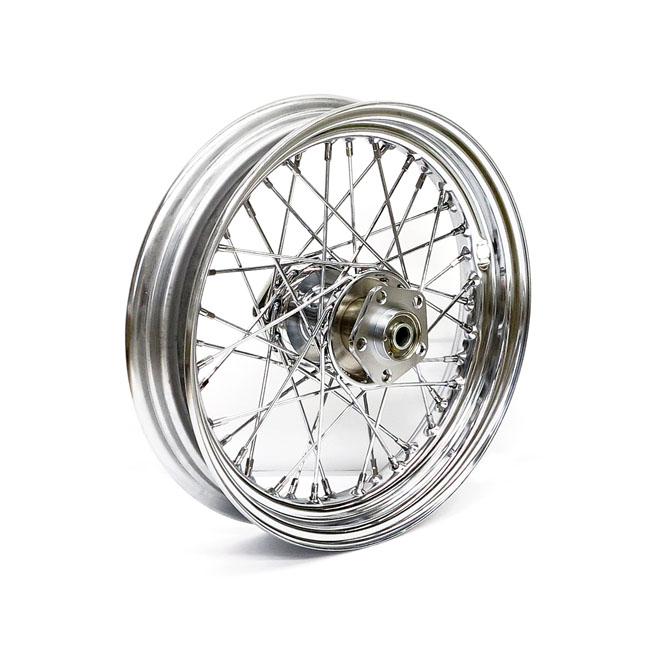 3.00 X 16 dual flange wheel 40 spokes chrome - Fram: 73-84 FL. Bak: 73-84 FL; 73-81 FX