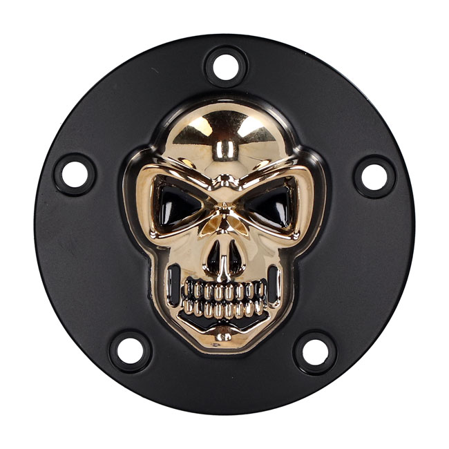 Skull point cover. Black/Gold - 99-17 Twin Cam