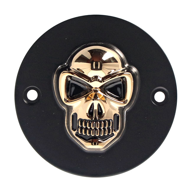 Skull point cover. Black/gold - 70-99 Big Twin (exkl. Twin Cam); 04-22 XL Sportster