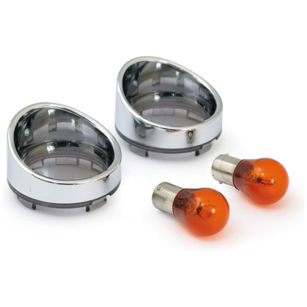 Turn signal lens set with visor. Light smoke lens amber bulb - 00-24 H-D med kulblinkers med pop-off lins (exkl. V-Rod, Street och modeller med dubbla bakljus/blinkers setup)