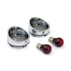 Turn signal lens set with visor. Light smoke lens, red bulb - 00-24 H-D med kulblinkers med pop-off lins (exkl. V-Rod, Street och modeller med dubbla bakljus/blinkers setup)
