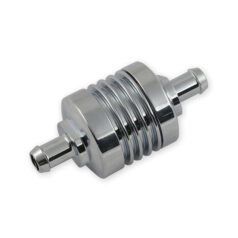 Fuel filter ribbed for 3/8" fuel hose. Chrome