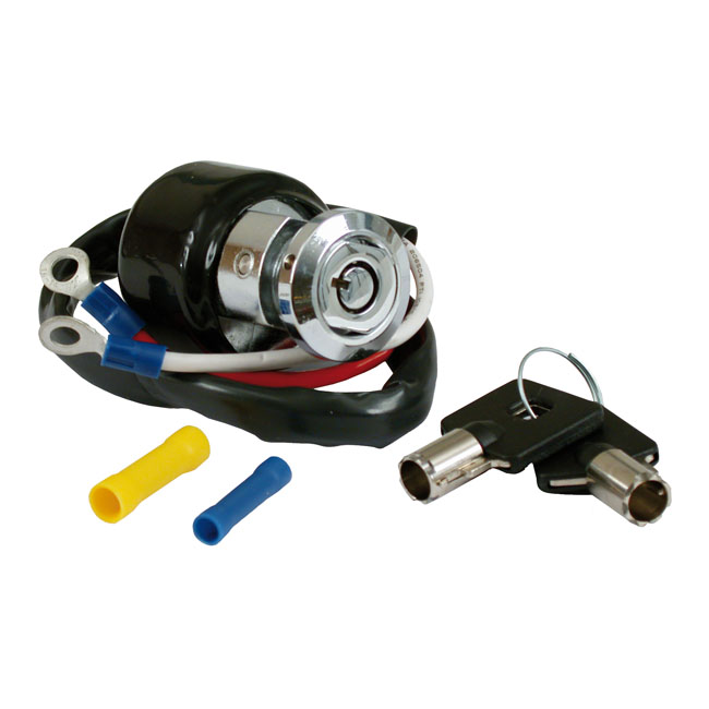Dyna style ignition switch, round key, 2-wire. Chrome - 91-93 Dyna (exkl. FXDWG)