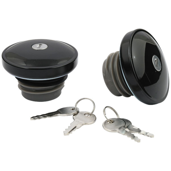 Gas cap set with lock, black - 96-99 H-D